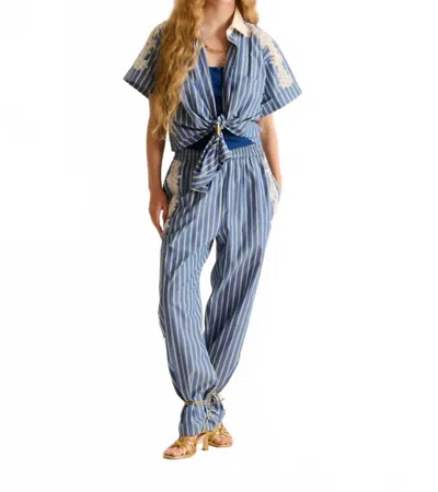 Carolina K Lou Lace Inset Pants In Striped Blue
