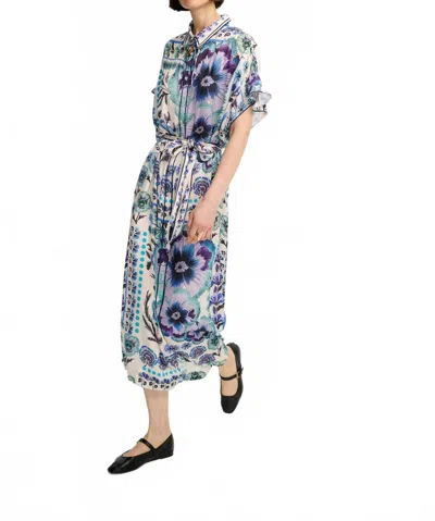 Carolina K Lynn Kaftan Midi Dress In Antique Floral Blue In Multi