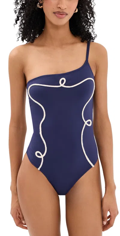 Carolina K Maj One Shoulder One Piece Navy In Blue