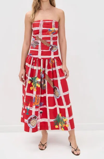 Carolina K Malla Midi Dress In Picnic Red