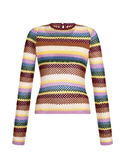 Carolina K Mila Crochet-knit Striped Cotton Top In Multi