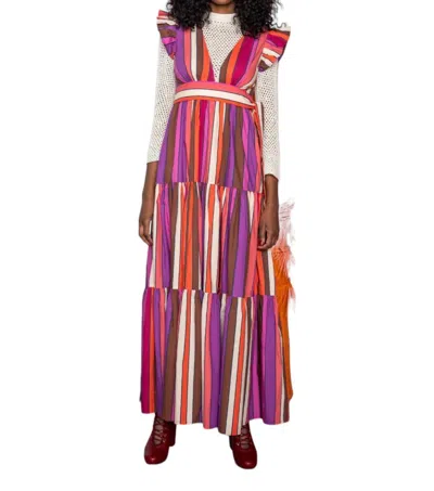 Carolina K Mila Flutter Sleeves Maxi Dress In Multi Color In Purple