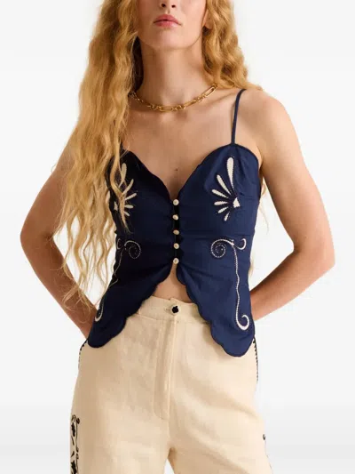 Carolina K Monarca Embroidered Top In Blue