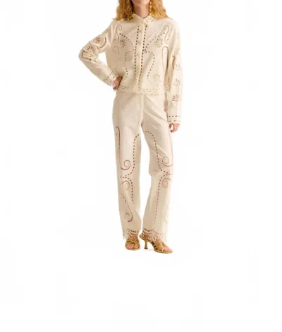Carolina K Olivia Embroidery Straight Pants In Off White