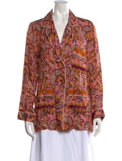 Pre-owned Carolina K Paisley Print Long Sleeve Blouse W/ Tags In Pink
