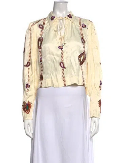 Pre-owned Carolina K Paisley Print Tie Neck Blouse In Yellow