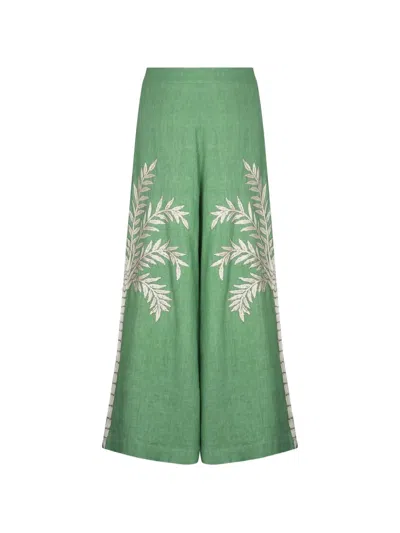 Carolina K Palm-tree Embroidered Palazzo Pants In Multi