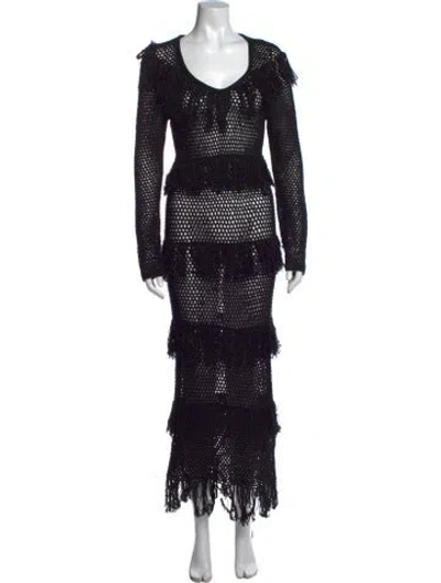Pre-owned Carolina K Patterned Long Dress In Black