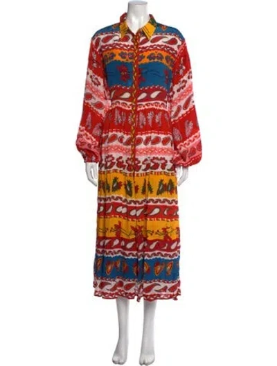 Pre-owned Carolina K Patterned Long Dress In Red