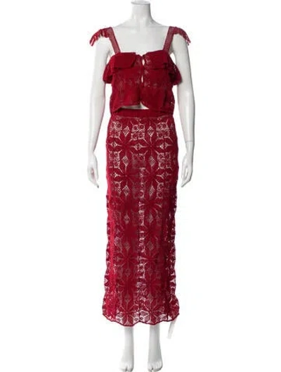 Pre-owned Carolina K Patterned Ruffle Embellishment Skirt Set In Red