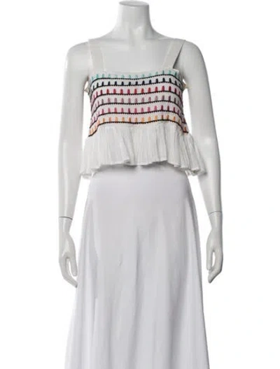 Pre-owned Carolina K Patterned Square Neckline Crop Top In White