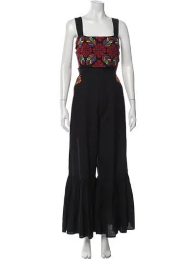 Pre-owned Carolina K Patterned Square Neckline Jumpsuit In Black