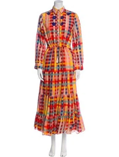 Pre-owned Carolina K Plaid Print Long Dress In Red