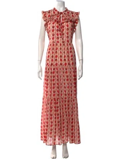 Pre-owned Carolina K Plaid Print Long Dress In Red