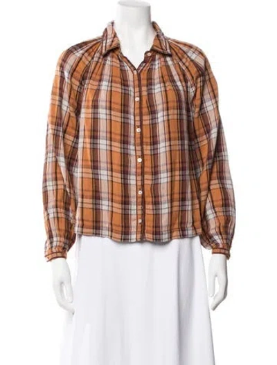 Pre-owned Carolina K Plaid Print Long Sleeve Button-up Top In Orange