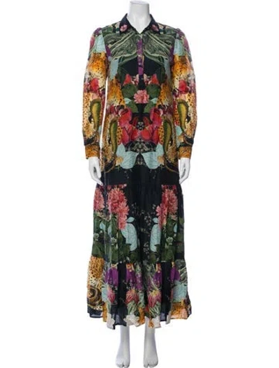Pre-owned Carolina K Printed Long Dress In Black