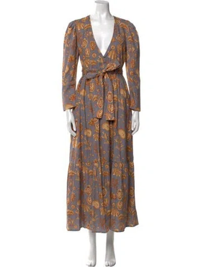 Pre-owned Carolina K Printed Long Dress In Blue