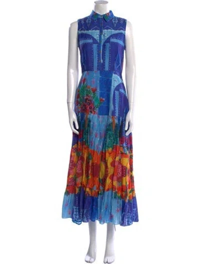Pre-owned Carolina K Printed Long Dress In Blue