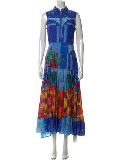 Pre-owned Carolina K Printed Long Dress In Blue