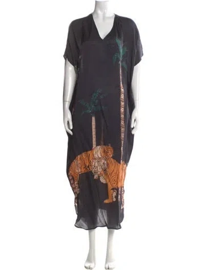 Pre-owned Carolina K Printed Long Dress In Gray