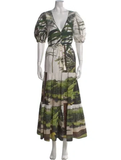 Pre-owned Carolina K Printed Long Dress In Green