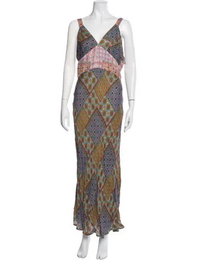 Pre-owned Carolina K Printed Long Dress In Green