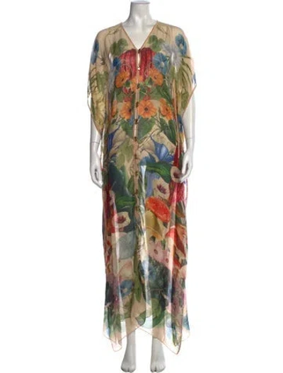 Pre-owned Carolina K Printed Long Dress In Neutral