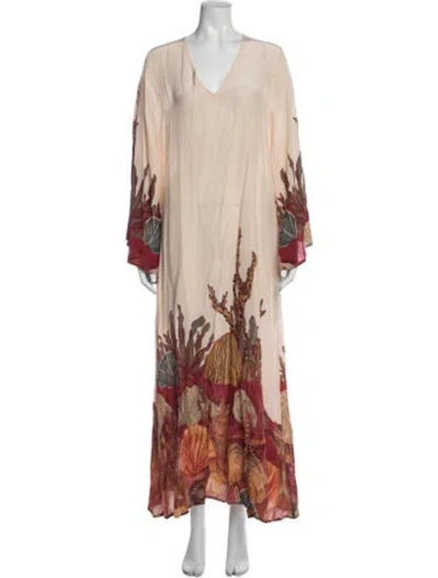 Pre-owned Carolina K Printed Long Dress In Neutrals