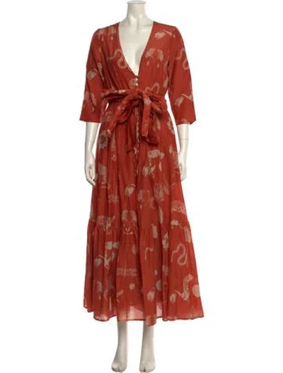 Pre-owned Carolina K Printed Long Dress In Orange