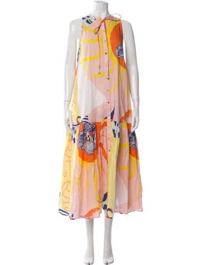 Pre-owned Carolina K Printed Long Dress In Orange