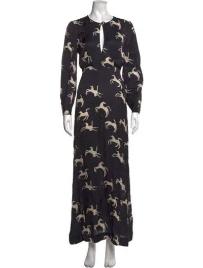Pre-owned Carolina K Printed Long Dress W/ Tags In Black