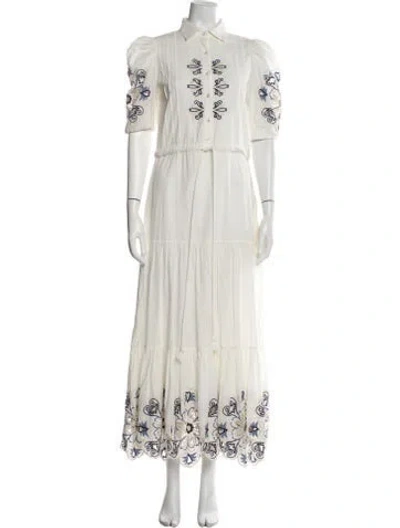 Pre-owned Carolina K Printed Long Dress In White