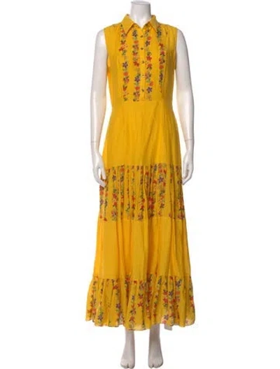 Pre-owned Carolina K Printed Long Dress In Yellow