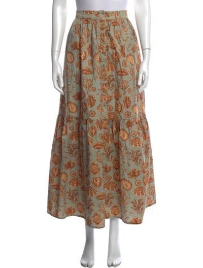 Pre-owned Carolina K Printed Long Skirt In Green