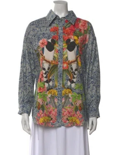 Pre-owned Carolina K Printed Long Sleeve Top In Blue