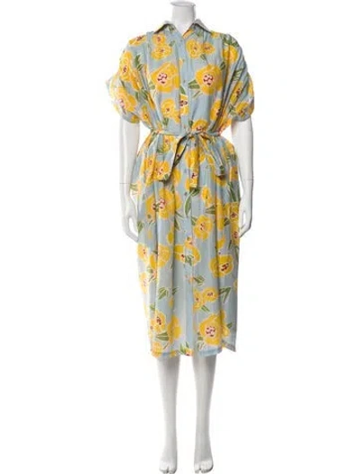 Pre-owned Carolina K Printed Midi Length Dress In Blue