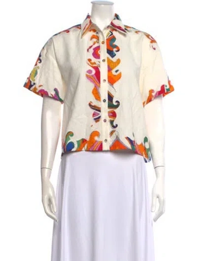 Pre-owned Carolina K Printed Short Sleeve Blouse In Blue