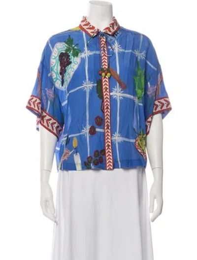 Pre-owned Carolina K Printed Short Sleeve Top In Blue
