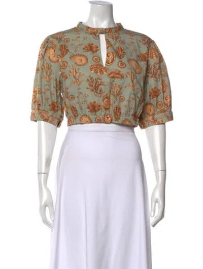 Pre-owned Carolina K Printed Short-sleeve Top In Green