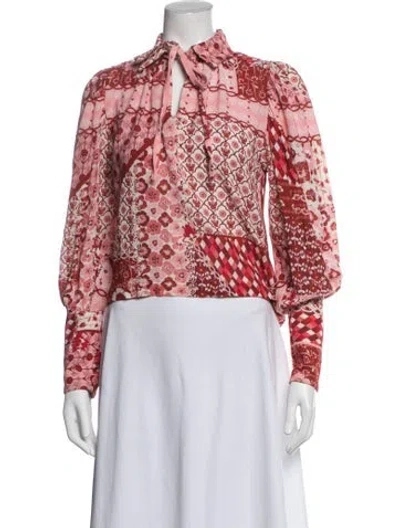 Pre-owned Carolina K Printed Tie Neck Blouse In Pink