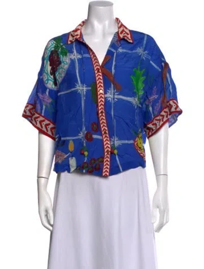 Pre-owned Carolina K Printed V-neck Blouse In Blue