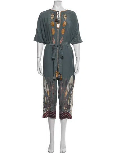 Pre-owned Carolina K Printed V-neck Jumpsuit In Blue