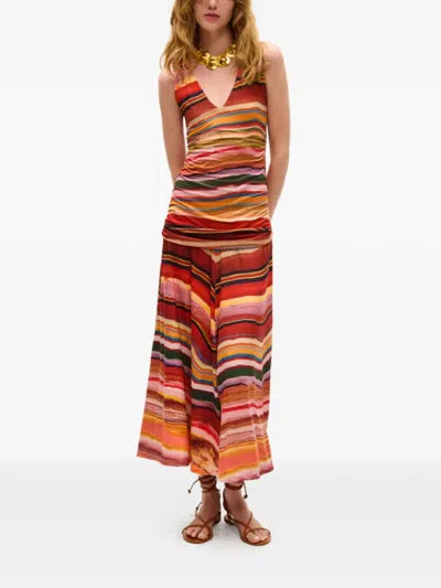 Carolina K Regina Marble-print Ruched Dress In Multi