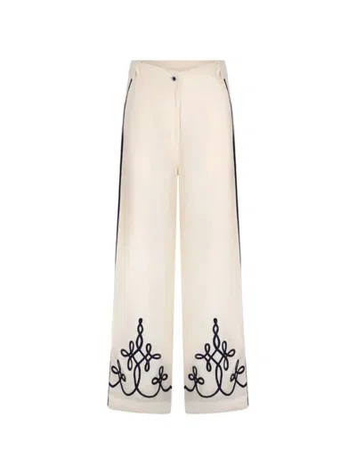 Carolina K Sam Embroidery-detail Linen Trousers In White