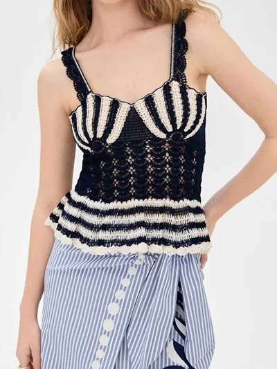 Carolina K Shell Crochet Top In Navy In Black