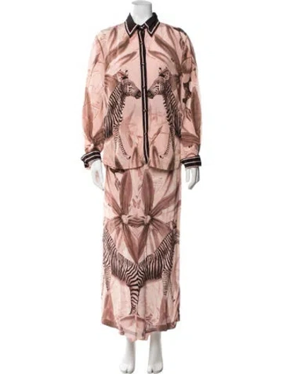 Pre-owned Carolina K Silk Animal Print Pant Set In Pink