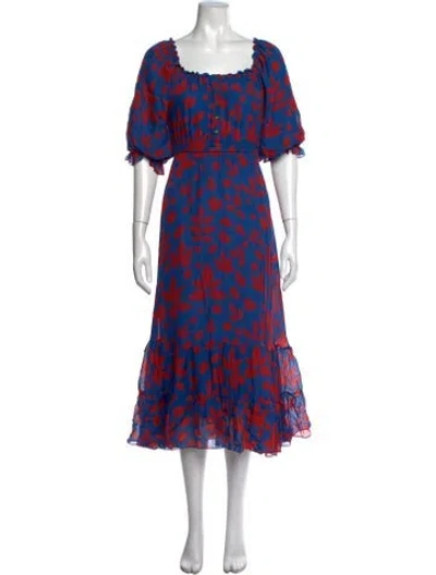 Pre-owned Carolina K Silk Long Dress In Blue/red