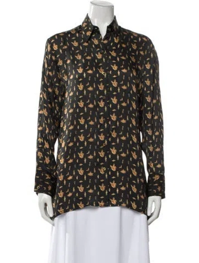 Pre-owned Carolina K Silk Printed Button-up Top In Gray