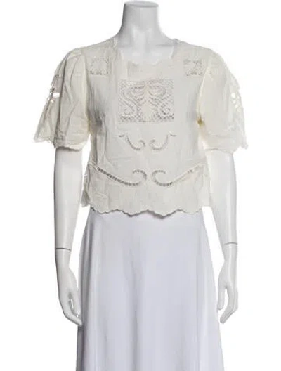 Pre-owned Carolina K Square Neckline Short Sleeve Top In White