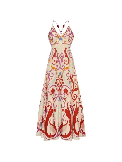 Carolina K Star Bead-embellished Fileteado-print Maxi Dress In Neutral